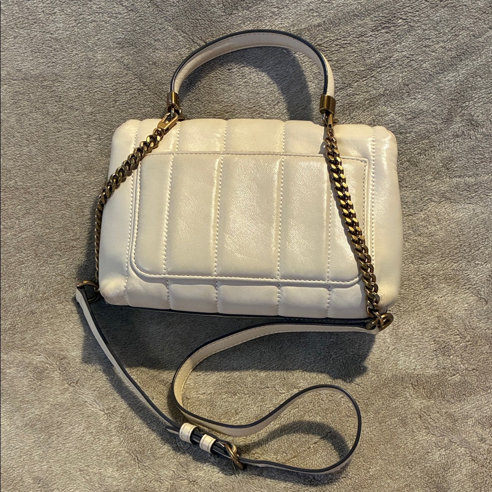 Tory Burch Cream Quilted Shoulder Bag with Gold Accents - Picture 14 of 15